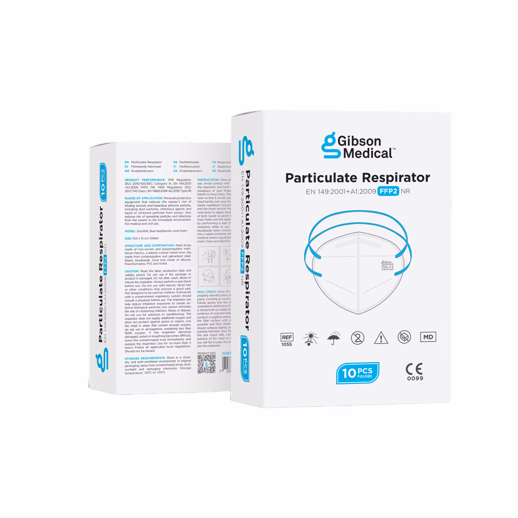 Filtrerande halvmask FFP2 med huvudband – Vit (10-pack) | Gibson Medical