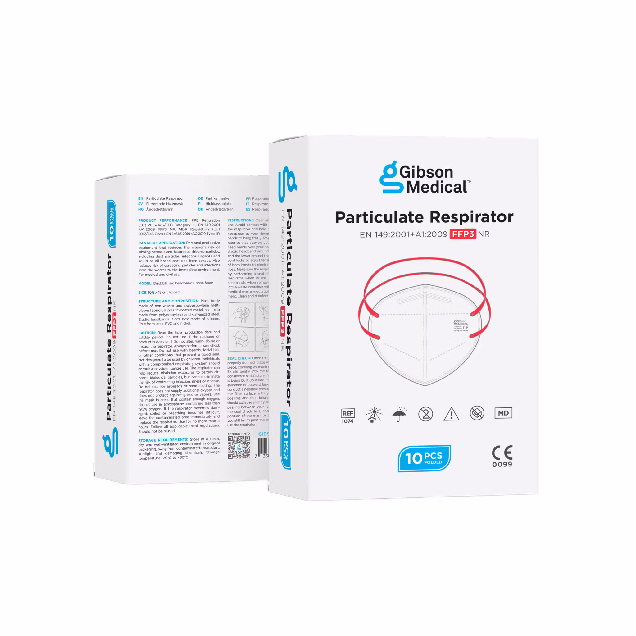 Filtrerande halvmask FFP3 med huvudband – Vit (10-pack) | Gibson Medical