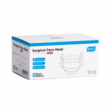 Munskydd med öronband Typ IIR – Blå (50-pack) | Gibson Medical