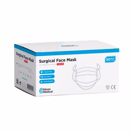 Munskydd med öronband Typ IIR – Blå (50-pack) | Gibson Medical