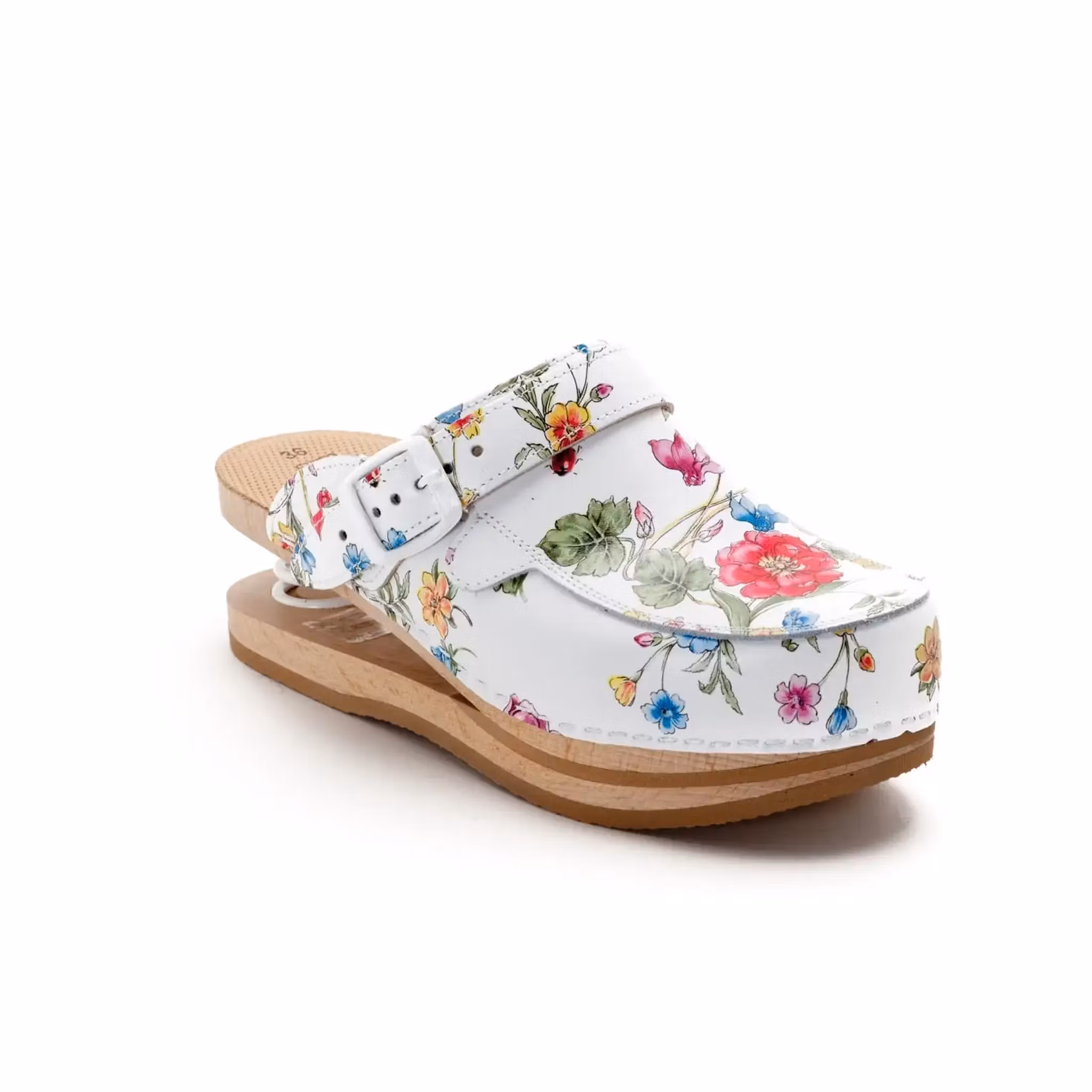 Trätofflor Baldo med fjäderdämpning och unika mönster i läder och bokträ | West Rose