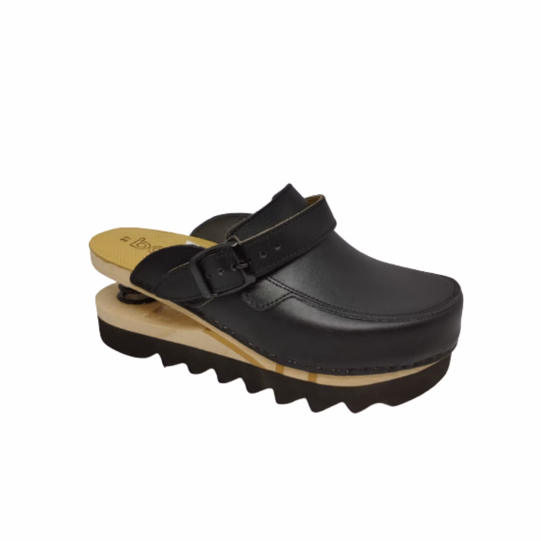 Halkfria trätofflor Baldo med fjäderdämpning i läder och bokträ | West Rose