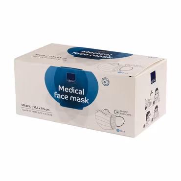 Medicinskt munskydd typ IIR med elastiska öronband, 3-lager | Abena