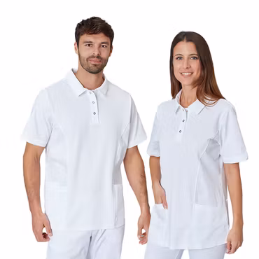 Unisex vårdtunika med pikékrage och tryckknappar | Exner