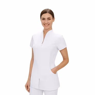 Vit damtunika med dragkedja och korta ärmar | Velilla