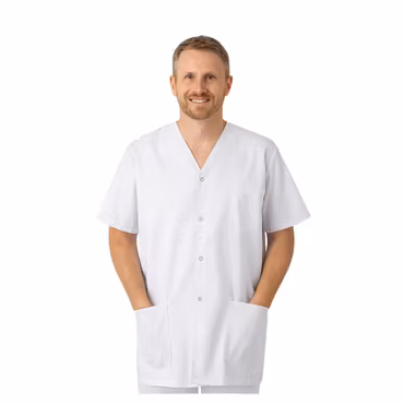 Vit arbetsskjorta med tryckknappar och korta ärmar för herr | Velilla