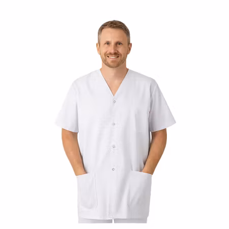 Vit arbetsskjorta med tryckknappar och korta ärmar för herr | Velilla