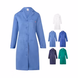 Vårdklänning i twill med långa ärmar och tre fickor | Velilla