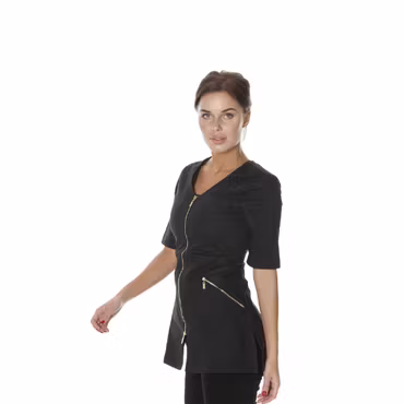 Vårdtunika med V-hals, halv ärm och 2-vägsdragkedja | Texstar