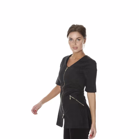 Vårdbussarong med V-hals, halv ärm och 2-vägsdragkedja | Texstar