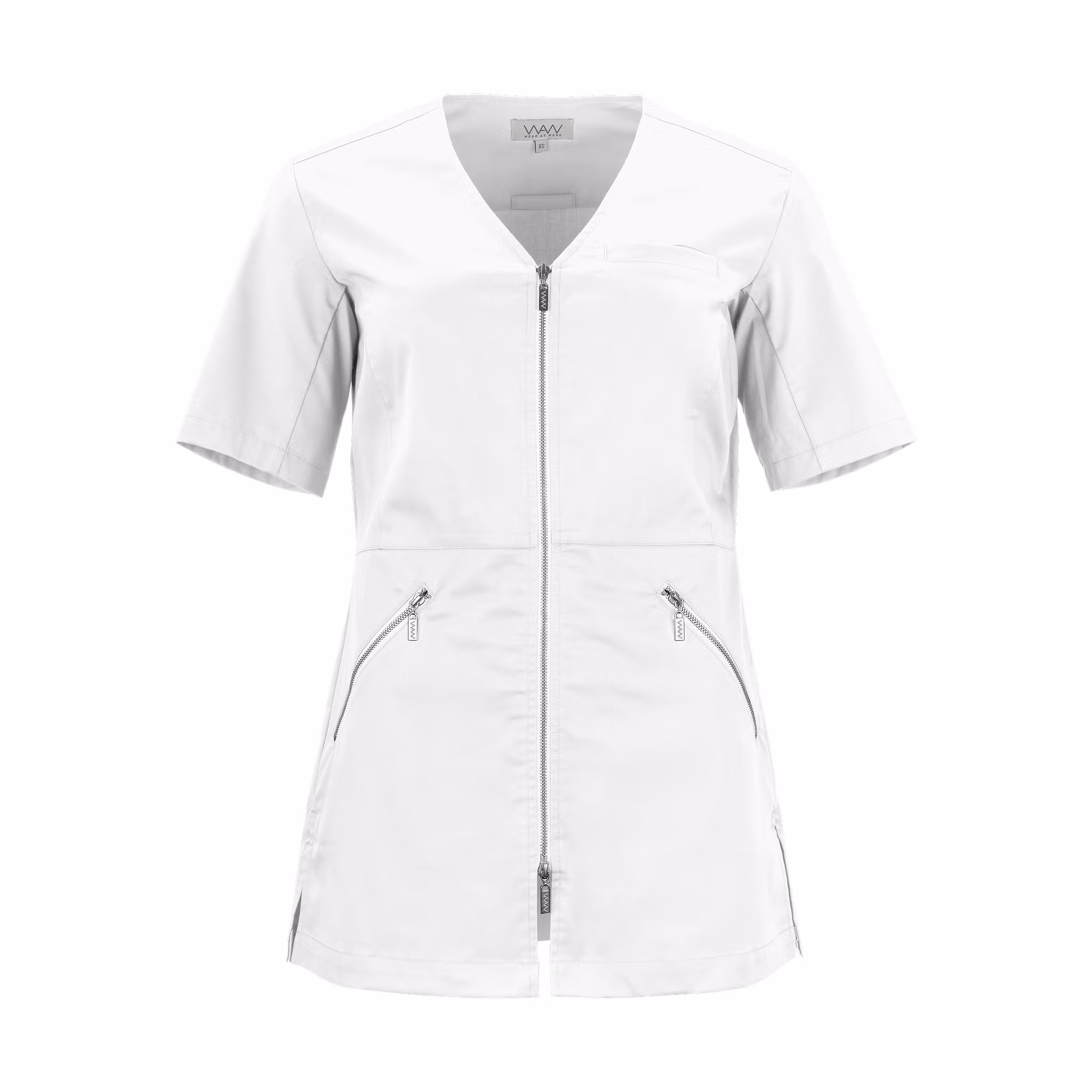 Vårdtunika med V-hals, halv ärm och 2-vägsdragkedja | Texstar