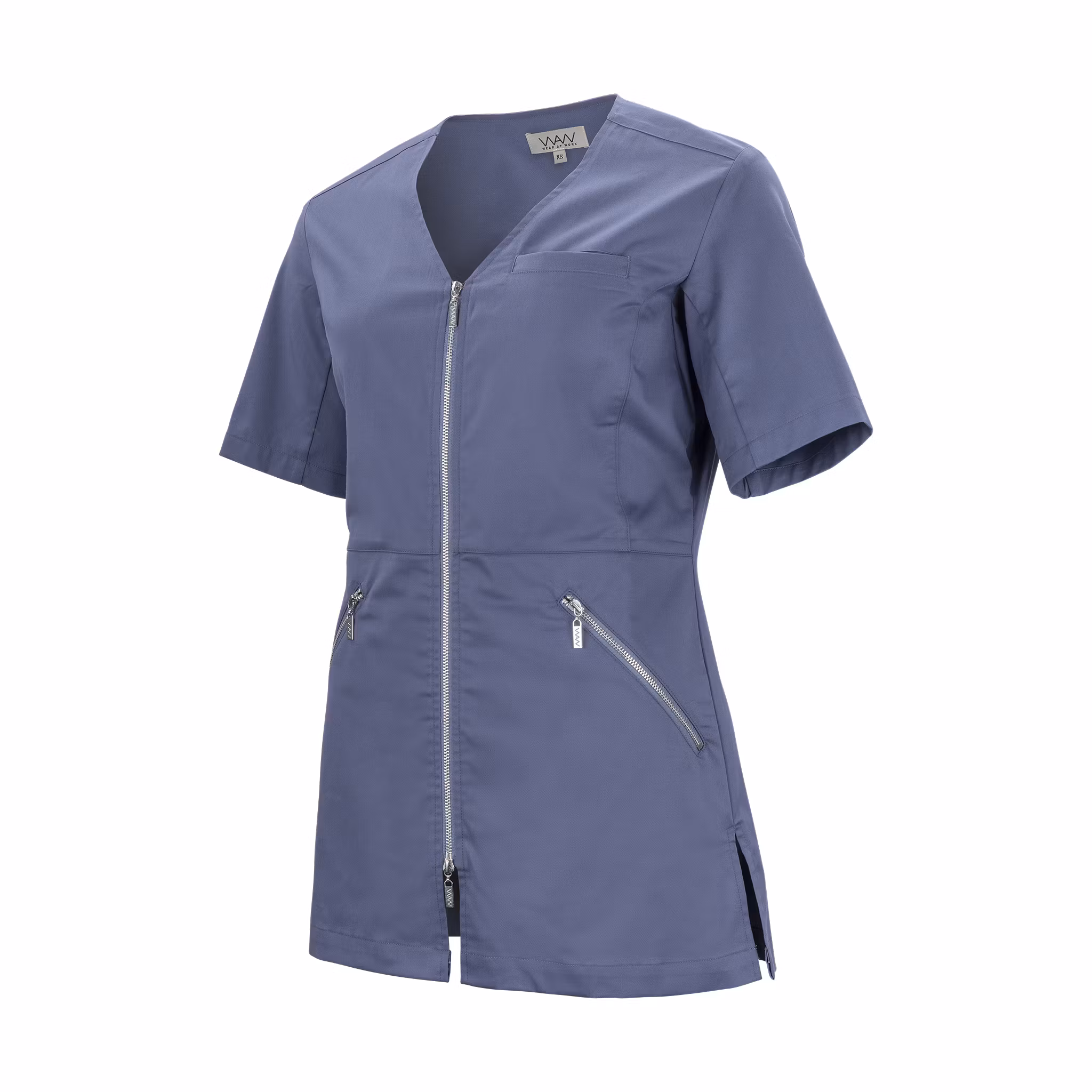 Vårdtunika med V-hals, halv ärm och 2-vägsdragkedja | Texstar