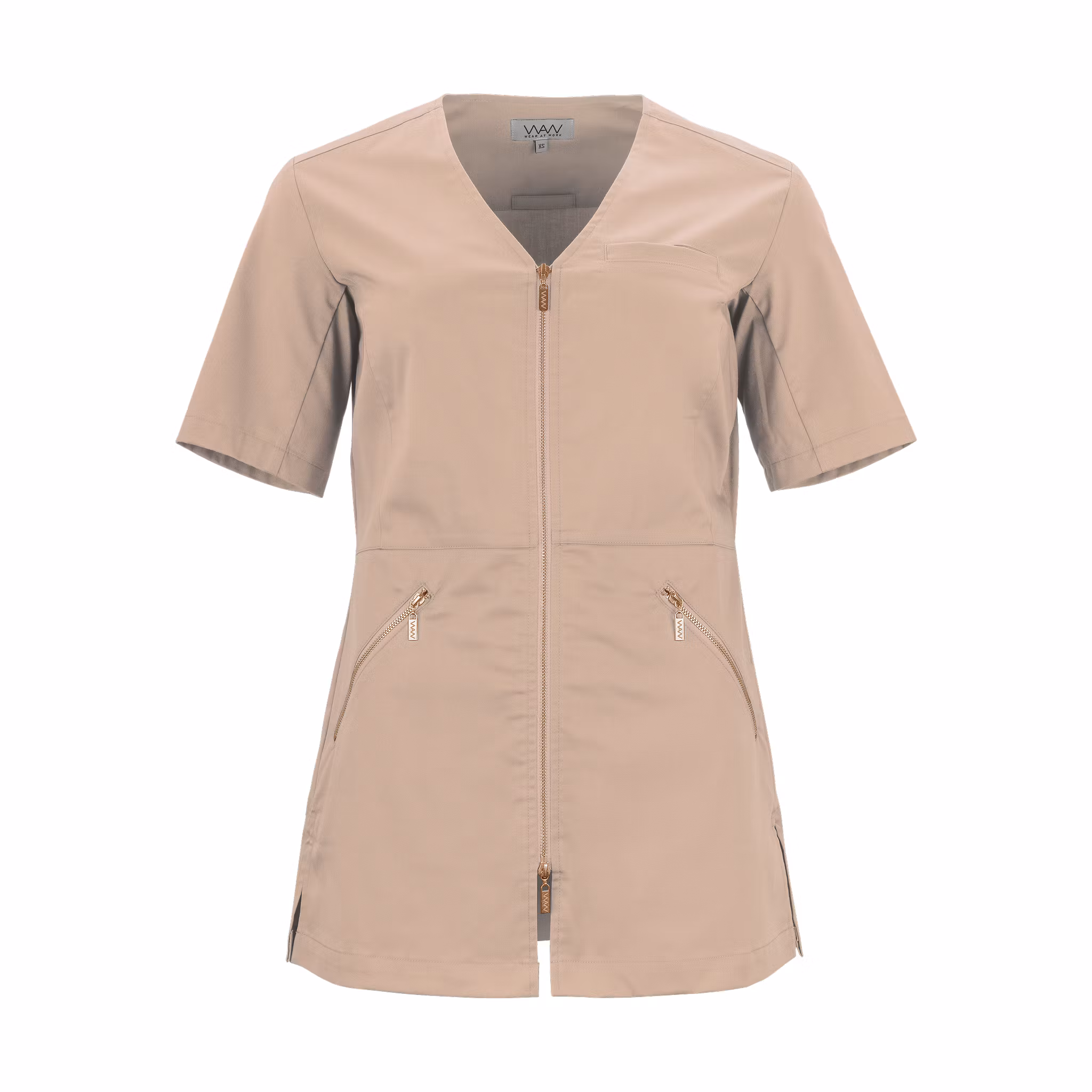 Vårdtunika med V-hals, halv ärm och 2-vägsdragkedja | Texstar