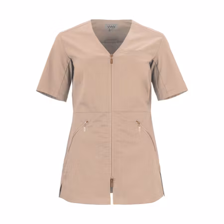 Vårdbussarong med V-hals, halv ärm och 2-vägsdragkedja | Texstar