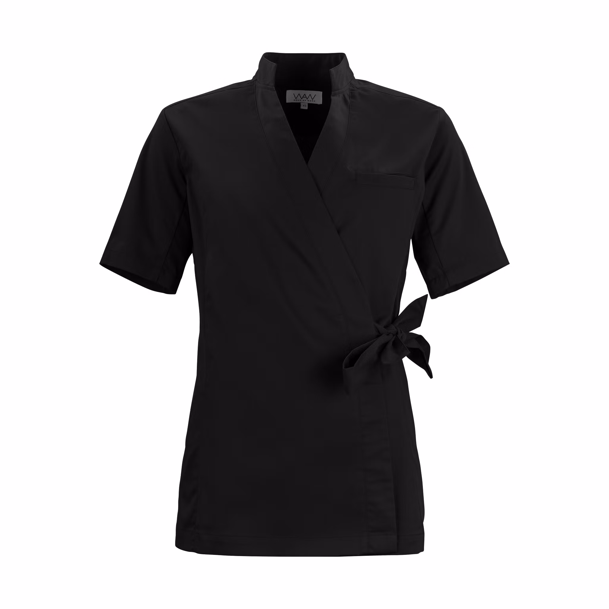 Omslagstopp med knytband, kort ärm och sidfickor | Texstar