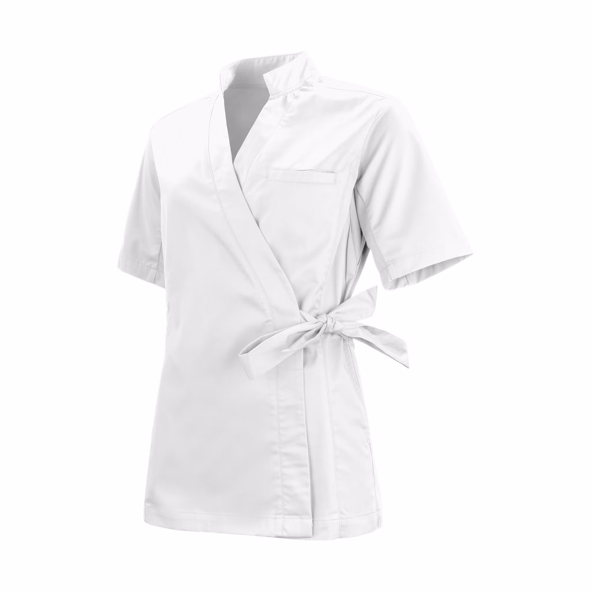 Omslagstopp med knytband, kort ärm och sidfickor | Texstar