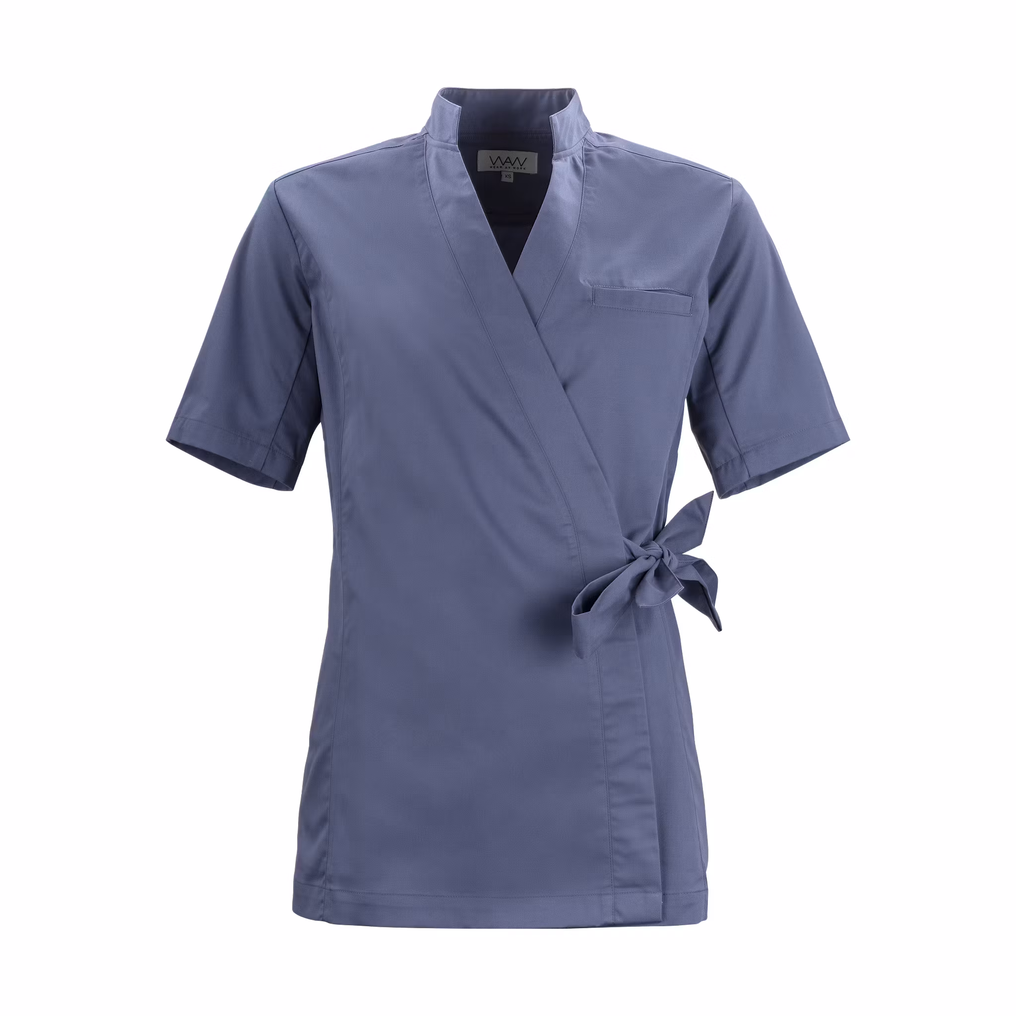 Omslagstopp med knytband, kort ärm och sidfickor | Texstar