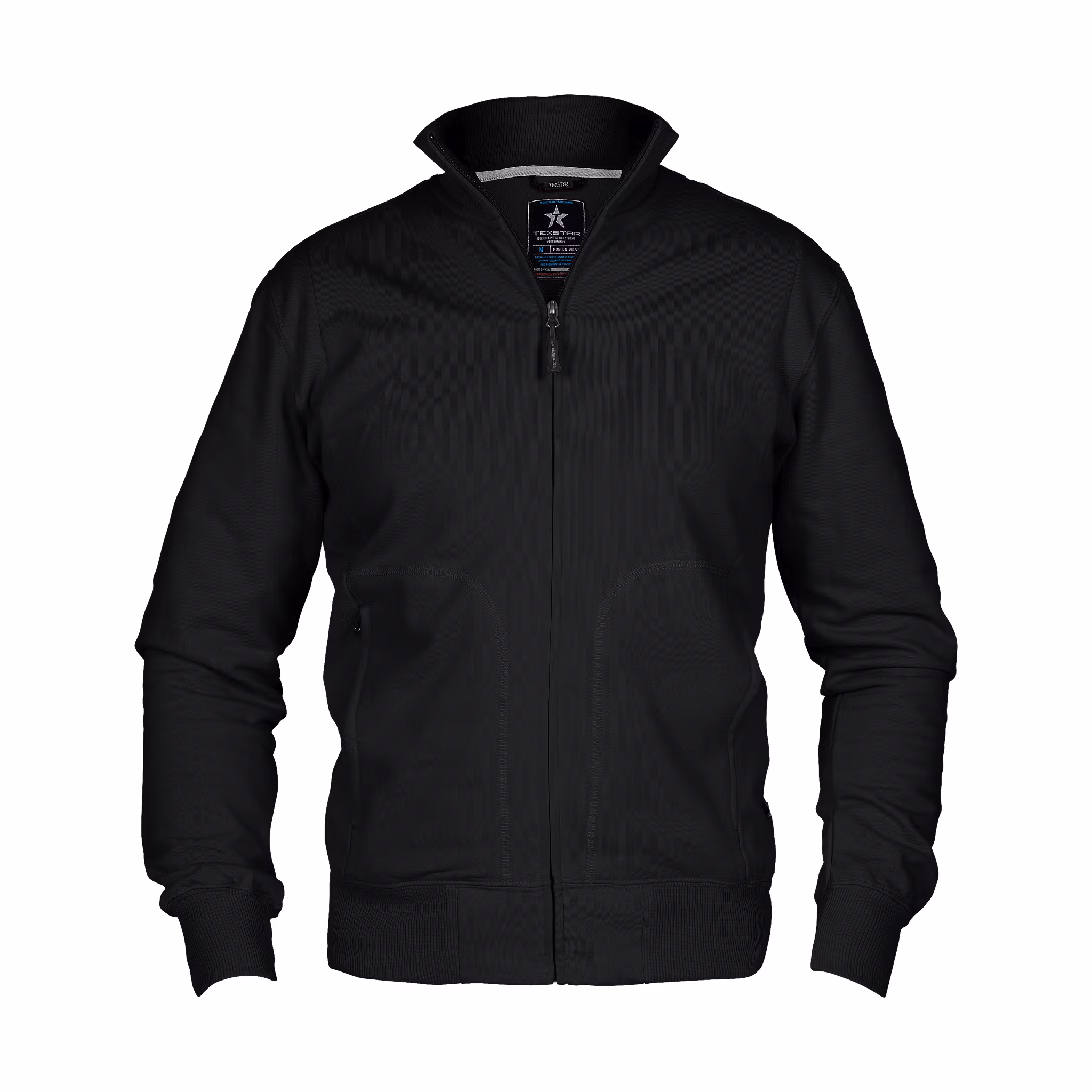 Svart sweatshirt i bomull och polyester med hög krage och dragkedja | Texstar