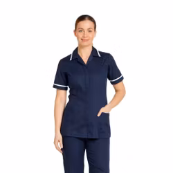 Klassisk marinblå vårdtunika med rörelsefri rygg & dolda fickor för dam | Portwest