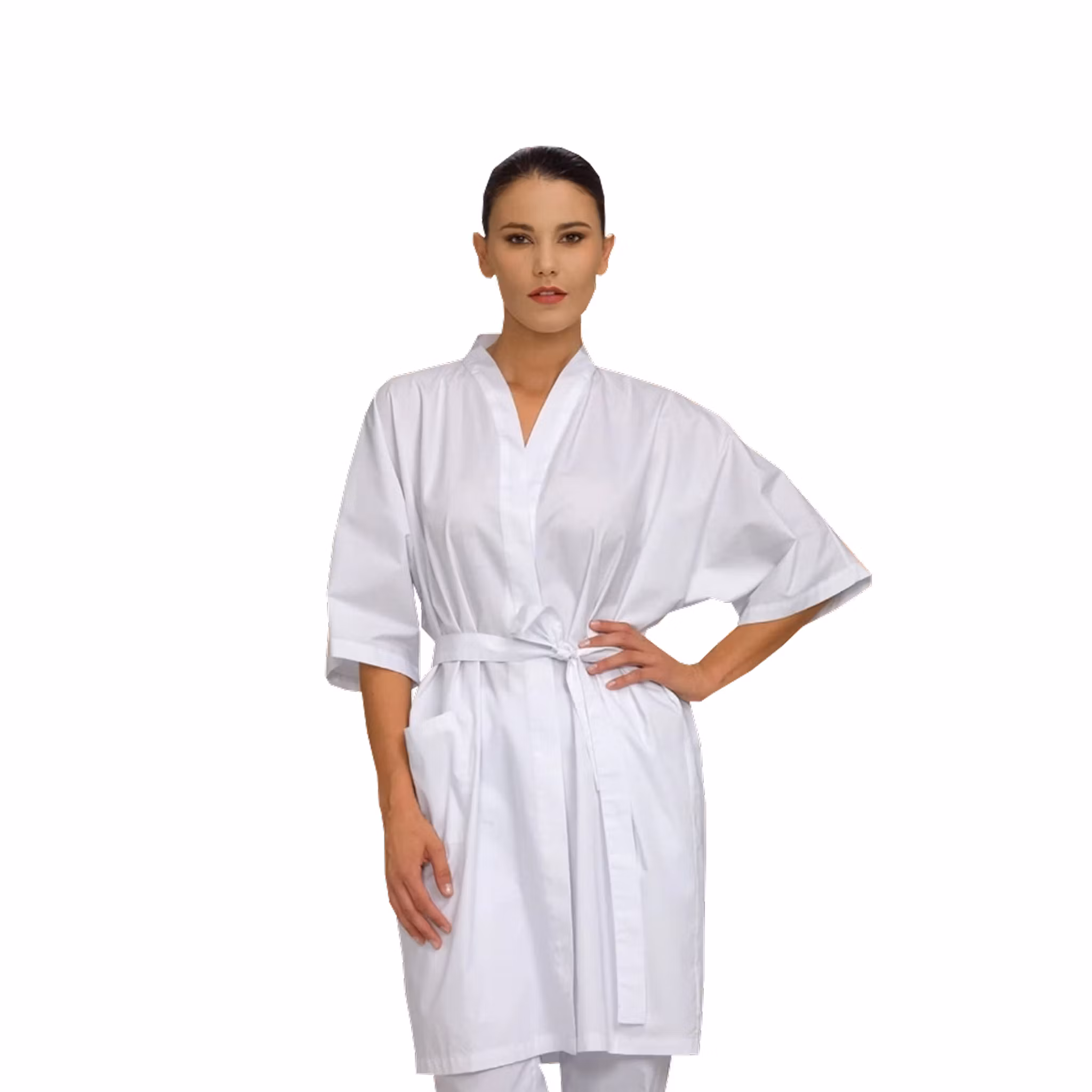 Arbetskimono i tekniskt tyg med V-ringning & justerbart midjebälte – unisex | West Rose