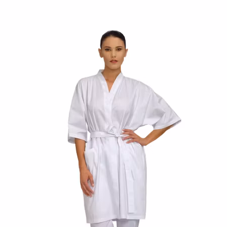 Arbetskimono i tekniskt tyg med V-ringning & justerbart midjebälte – unisex | West Rose