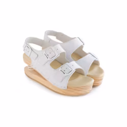 Träsandal i läder med fjäderdämpning och justerbara remmar | Calzame