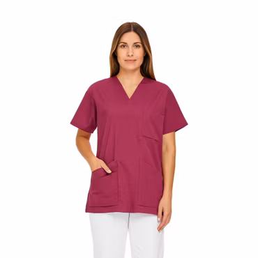 Mellanrosa vårdtunika i twill med kort ärm för dam | TK Design