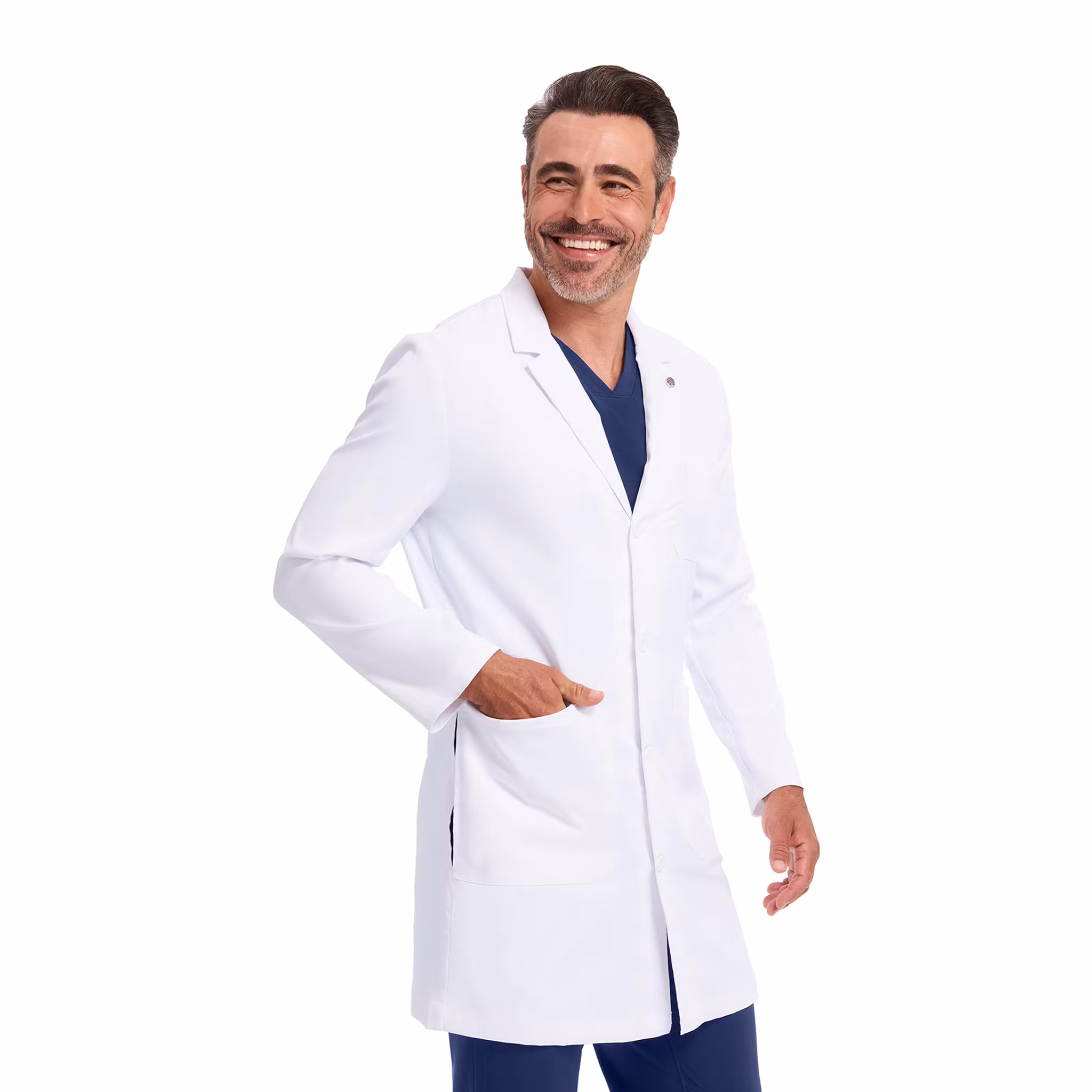 Luke laboratorierock i twill med modern passform och knäppning fram | Healing Hands