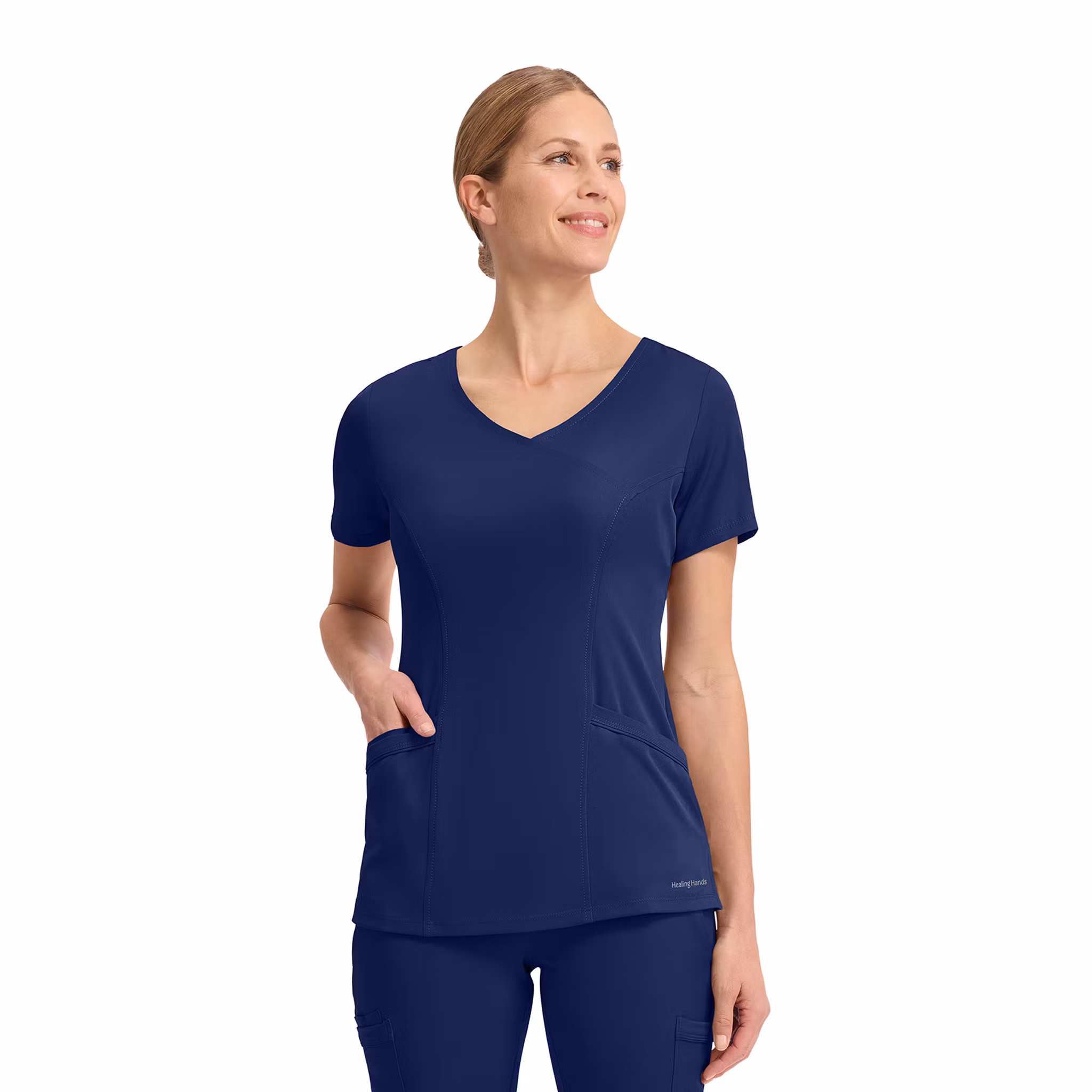 Madison vårdtopp i mock wrap-design med fyrvägsstretch | Healing Hands