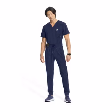 Vårdbyxa i joggermodell med stretch och ribbade benslut för herr | Cherokee