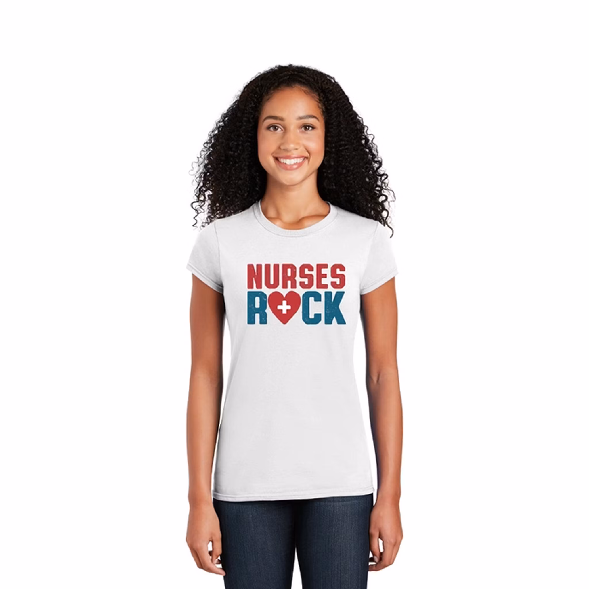 Kortärmad t-shirt med tryck för dam – Nurses Rock | Cutieful