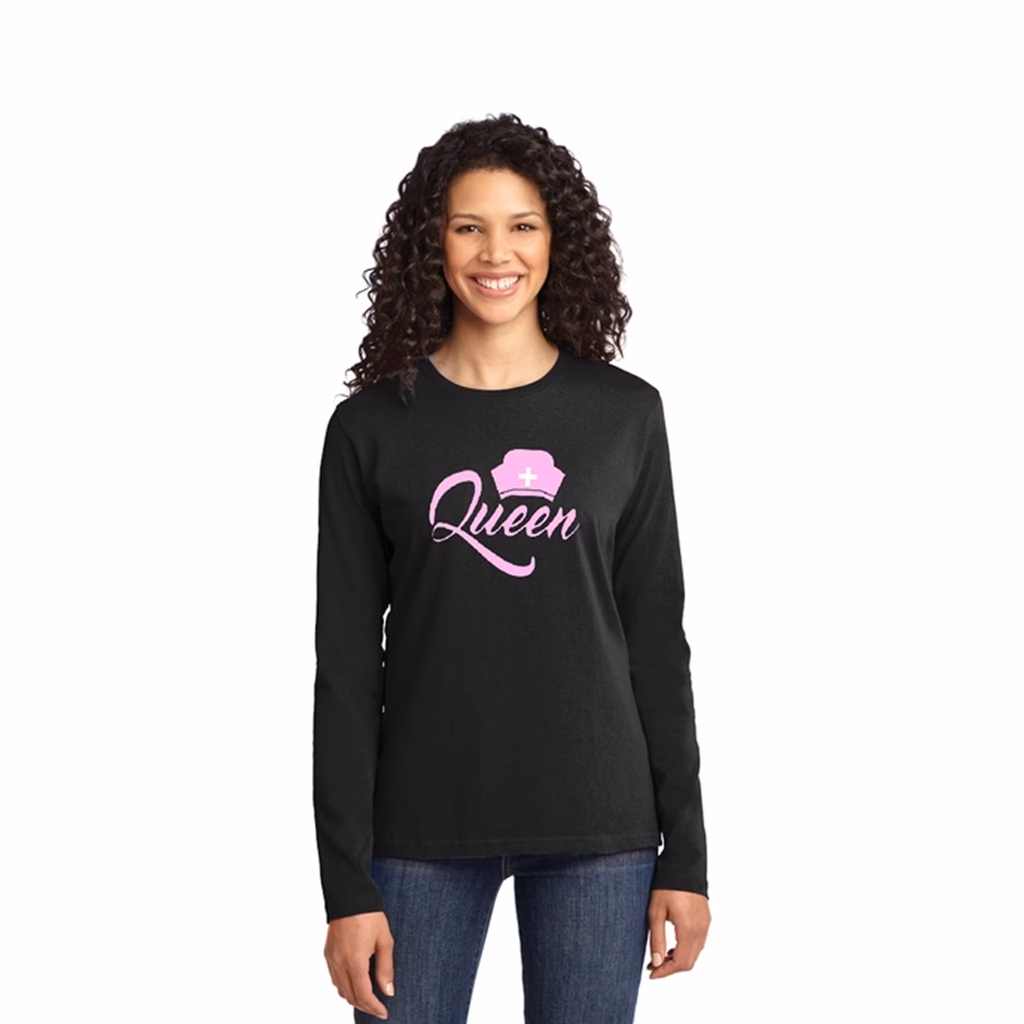 Långärmad t-shirt med tryck för dam – Queen Nurse | Cutieful
