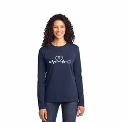 Långärmad t-shirt med tryck för dam – Pulse Heart | Cutieful