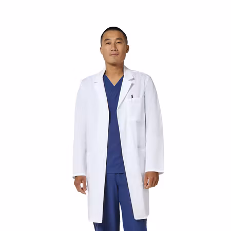 Vit labbrock med knäppning och modern passform unisex | Cherokee