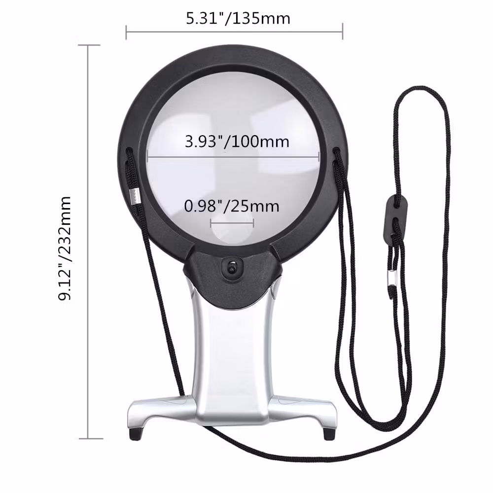 Forstørrelsesglass – stativ og LED–lys