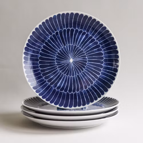 4-pack Selma feather dinner plate blue