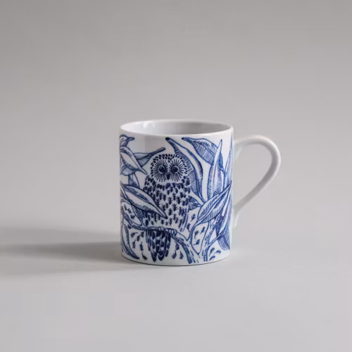 Owls at night mug blue