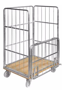 Rullcontainer träbotten, 845x630x1390mm, 500kg, broms, KM88B