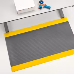 Arbetsplatsmatta Senso Ribb, bredd 90 cm, grå, gul kant, hel rulle 18,3 m