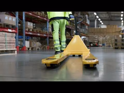 Palldragare med långa gafflar använd i lager- och industrimiljö