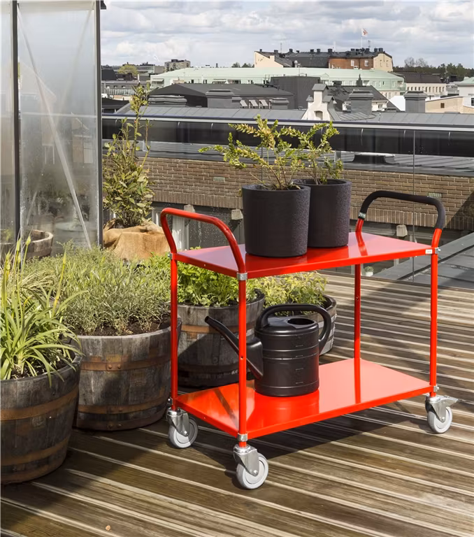 Rullvagn 2 plan, 1080x480x940mm, 250kg, Röd, broms,  KM7105B