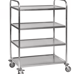 Rostfritt rullbord 4 plan, 910x590x1260mm, 100kg, broms, KM60356