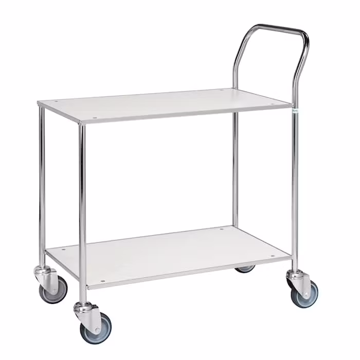 Bordsvagn 2 plan, 150 kg, helsvetsad, Vit / Elförzinkad, broms, KM172-6B