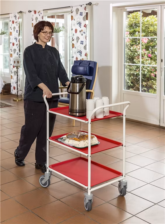 Serveringsvagn 770x495x960mm, 150kg, Vit / Röd, KM1620-VR