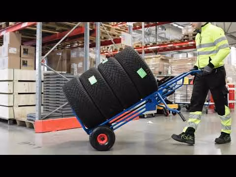 Däckkärra 200 kg i stål med höga handtag och punkteringsfria PU-hjul för däckhantering