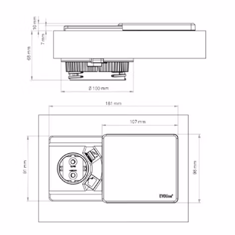 EVOline Square 80, 1-vägs + 1x USB-A och trådlös mobilladdare