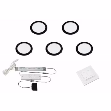LED set 5x Moonlight svart med trådlöst väggbrytare