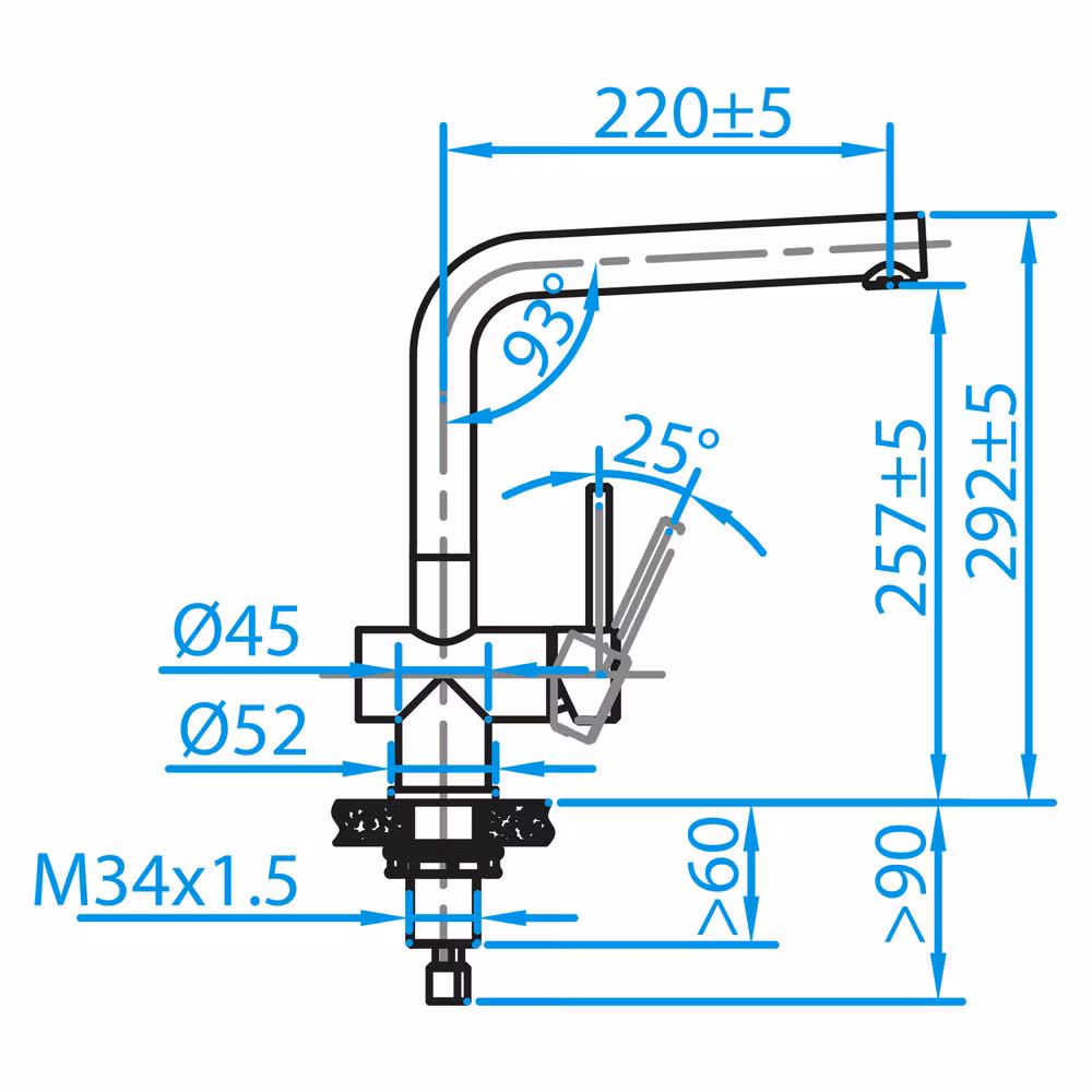 CARESSI Basic line köksblandare 108CH krom