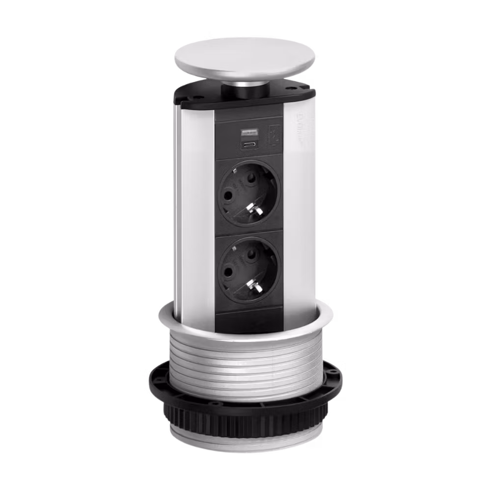 EVOline Powerport 2-vägs + 1x USB-A/C rostfri look