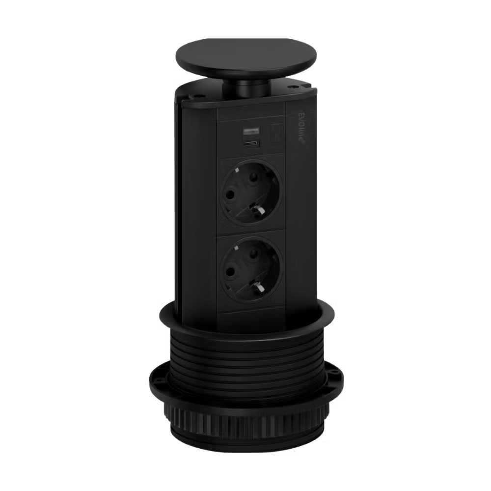 EVOline Powerport 2-vägs + 1x USB-A/C svart